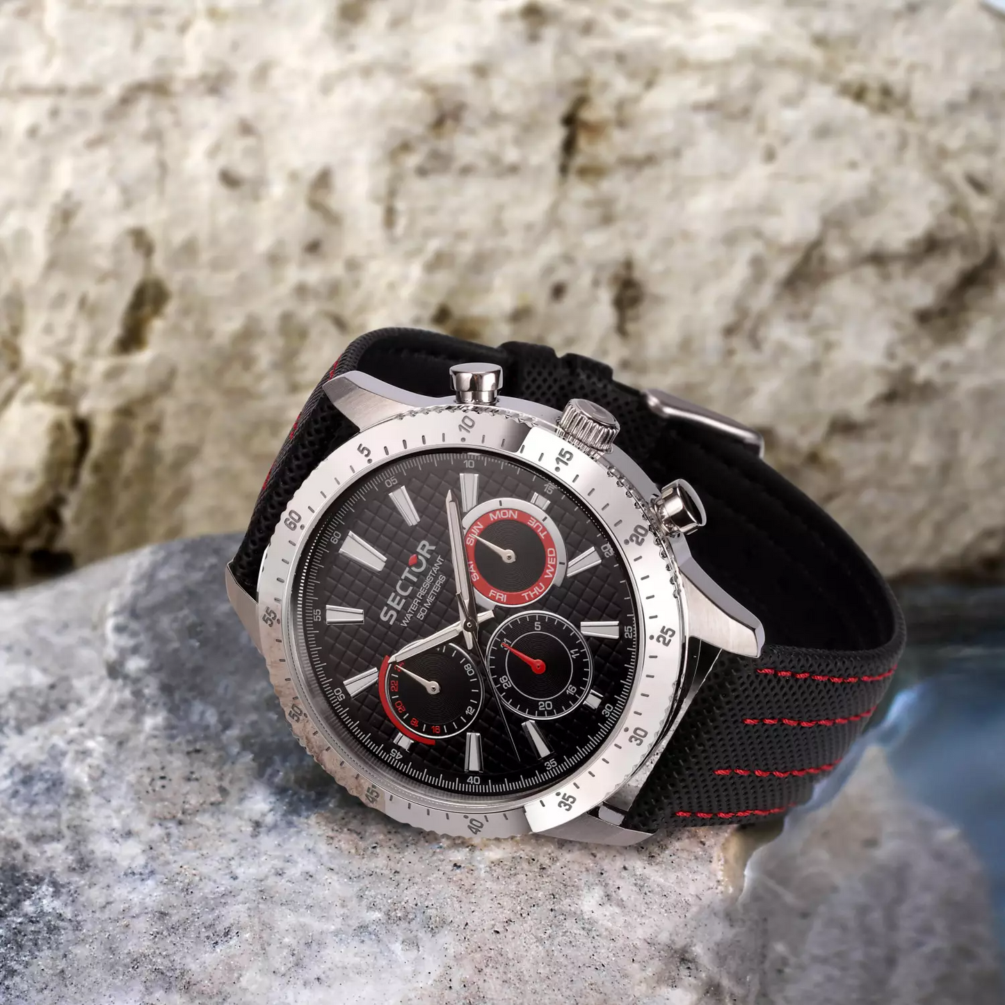 Orologio Sector R3251578011 uomo multifunzione 45mm con quadrante nero e cinturino in pelle nera.