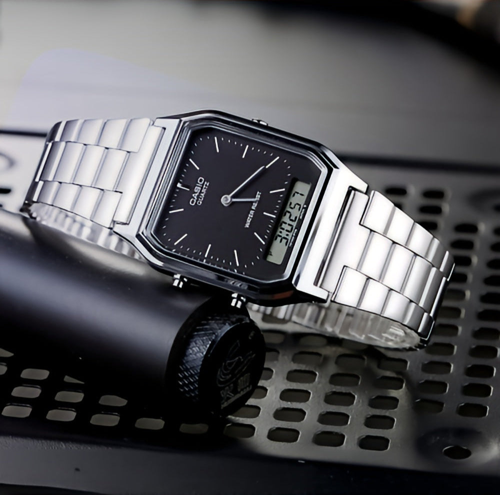 CASIO digitale nero AQ-230A-1D – Stile retrò con doppia lettura dell'ora