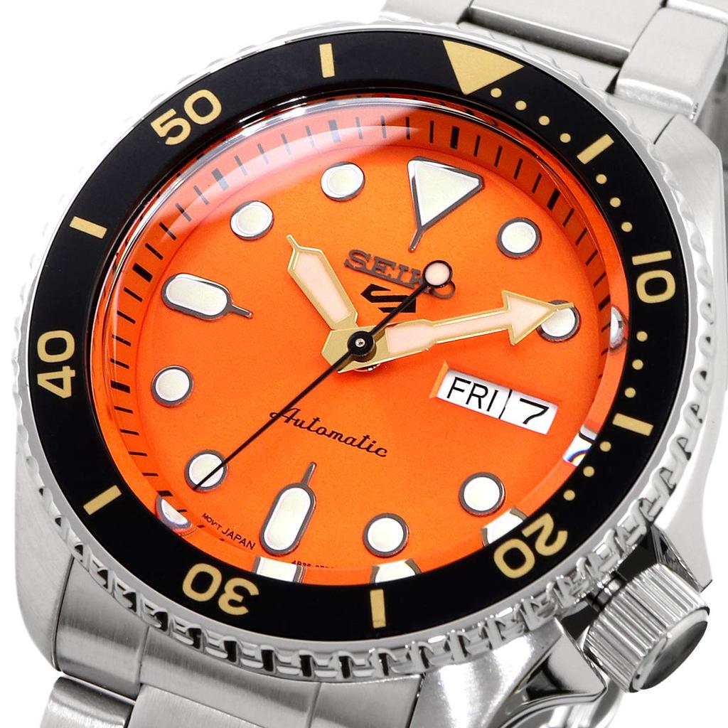 Seiko 5 Sports SRPD59K1 – Automatico, quadrante arancione, cassa 42,5mm in acciaio, lunetta nera, movimento 4R36