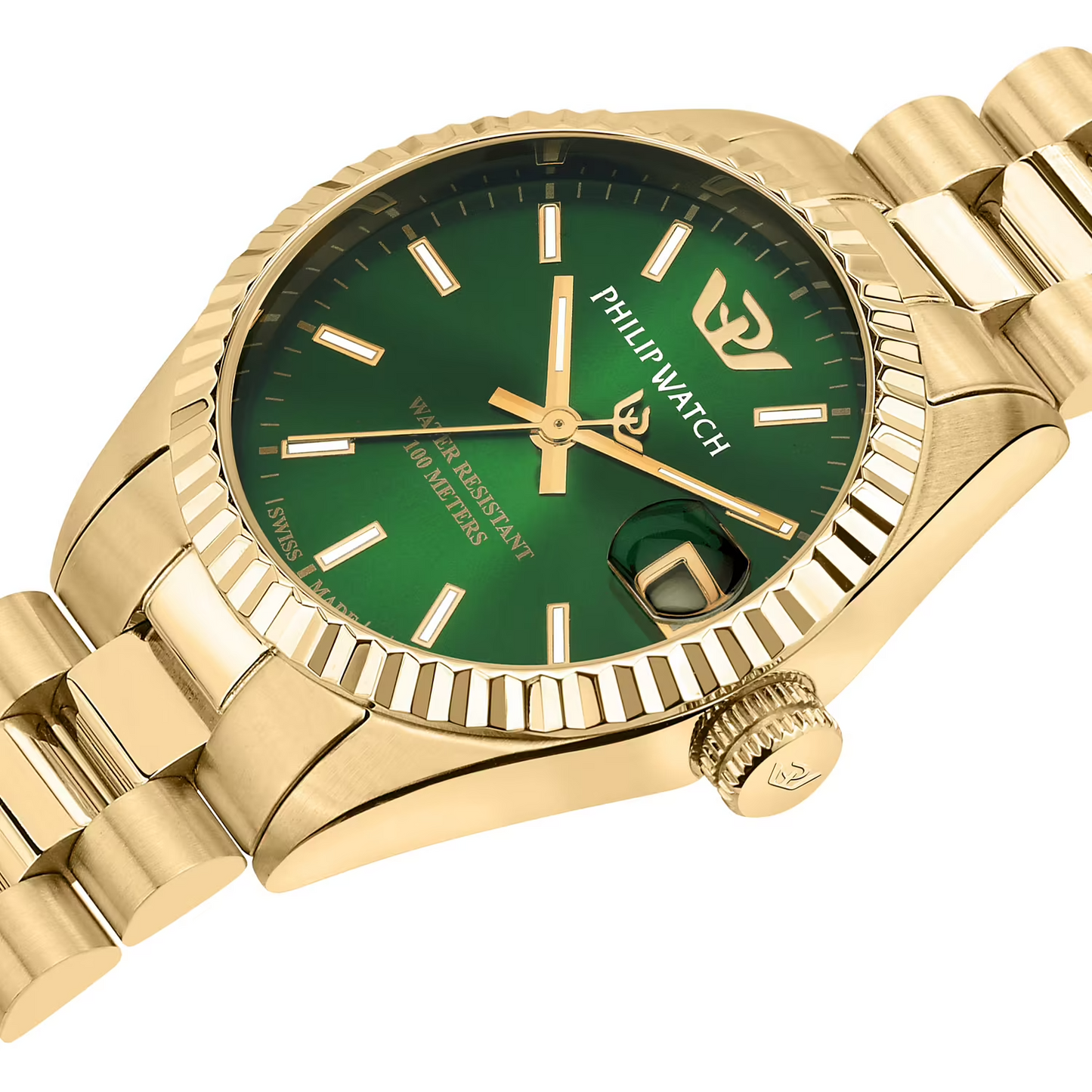 Orologio donna Philip Watch R8253597591 collezione Caribe, cassa 31 mm in acciaio dorato lucido e satinato, vetro zaffiro, bracciale in metallo gold con chiusura a farfalla, movimento al quarzo Swiss Made.