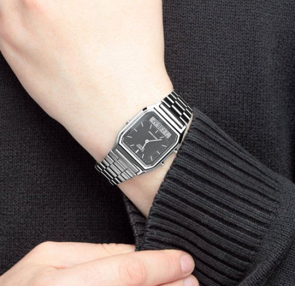CASIO digitale nero AQ-230A-1D – Stile retrò con doppia lettura dell'ora
