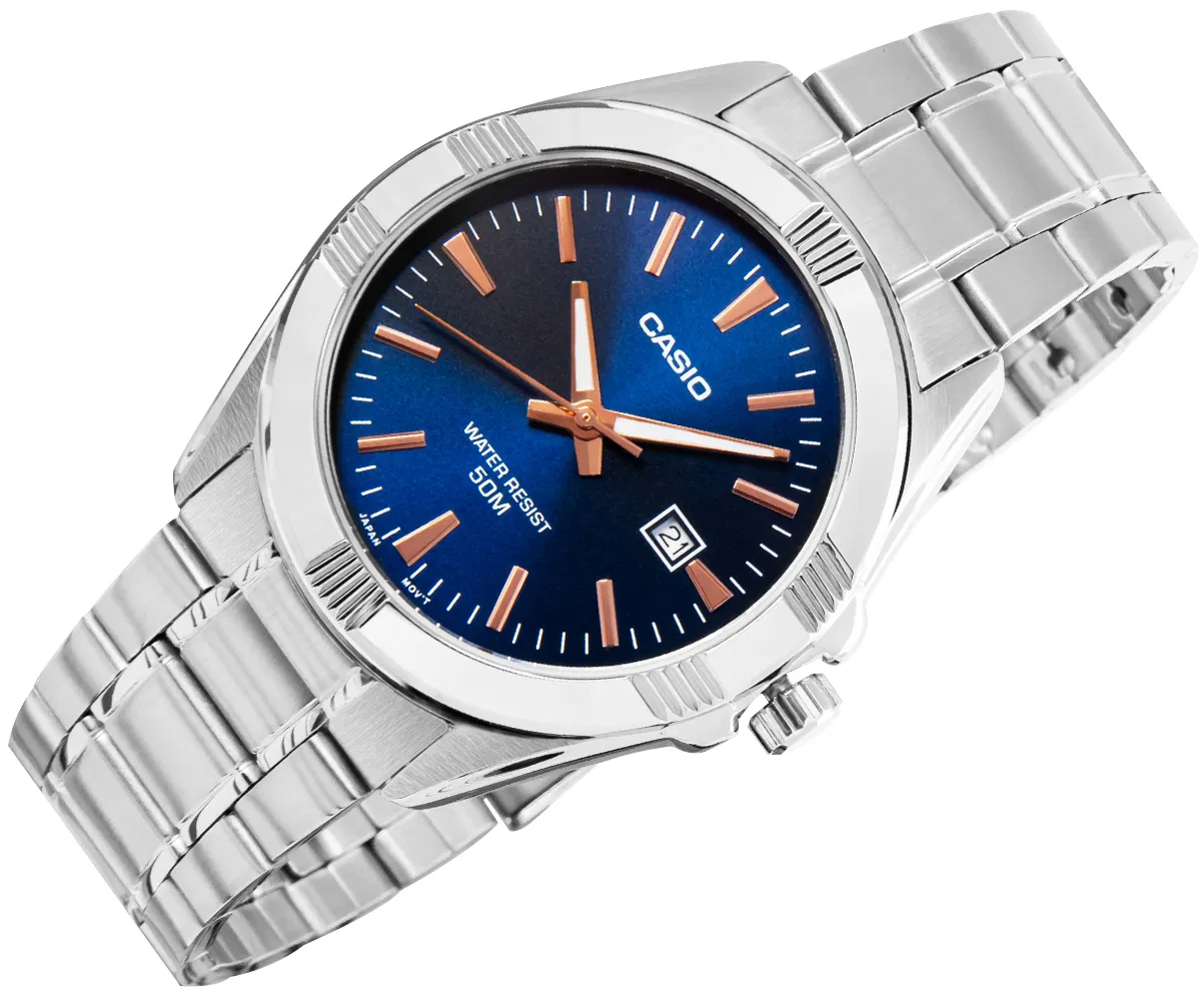 Casio MTP-1308D-2AVDF orologio uomo quarzo acciaio quadrante blu 43,5mm bracciale inox