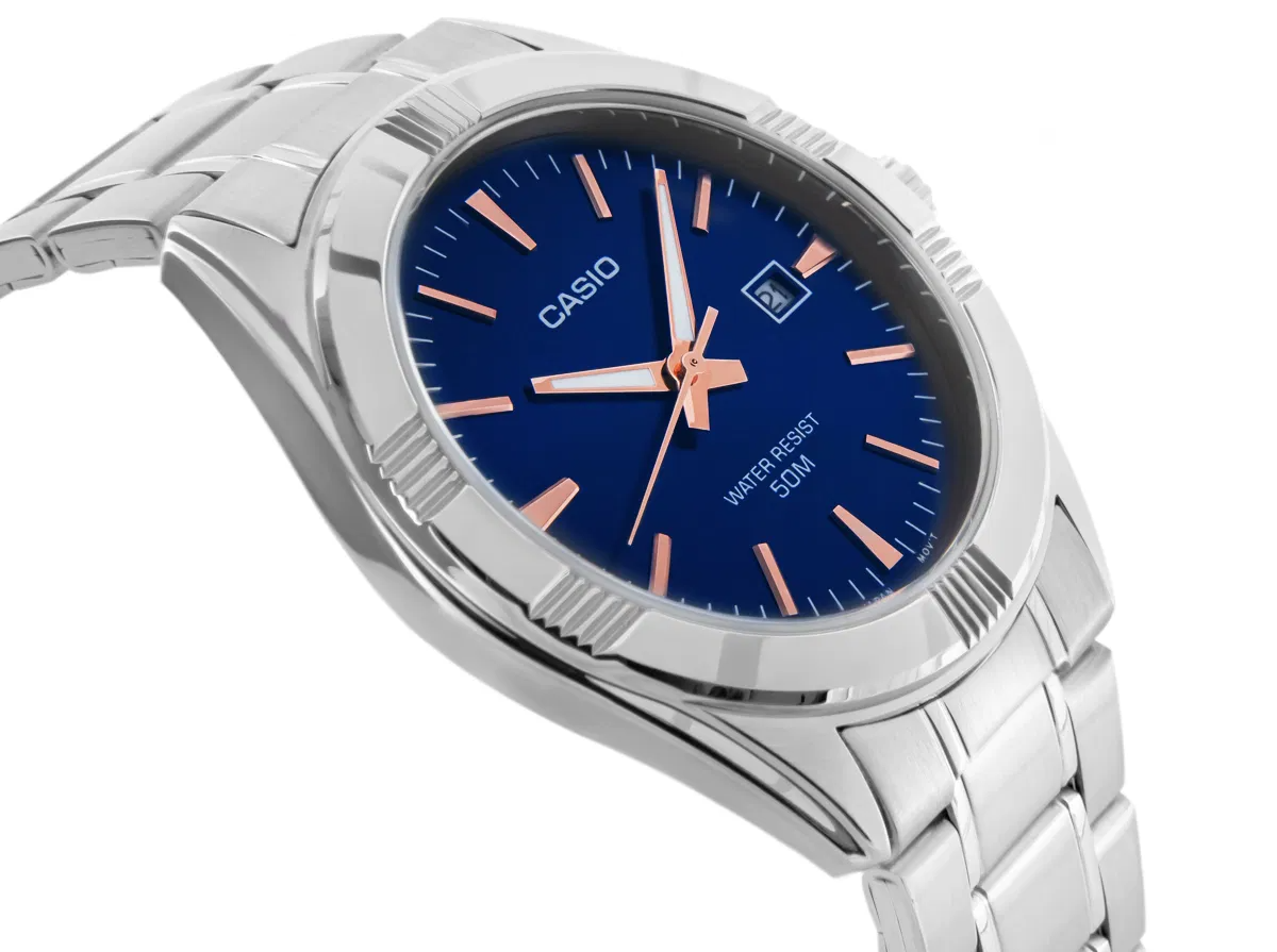 Casio MTP-1308D-2AVDF orologio uomo quarzo acciaio quadrante blu 43,5mm bracciale inox