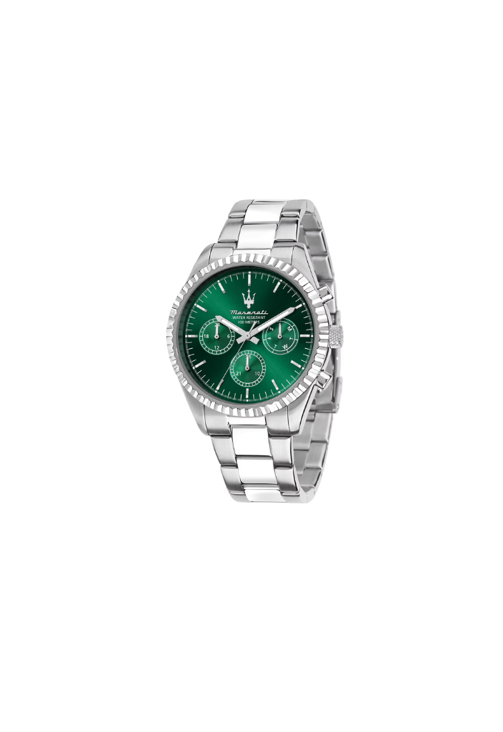 Orologio Maserati Competizione R8853100044 quarzo, quadrante verde, cassa 43mm acciaio inox, multifunzione.