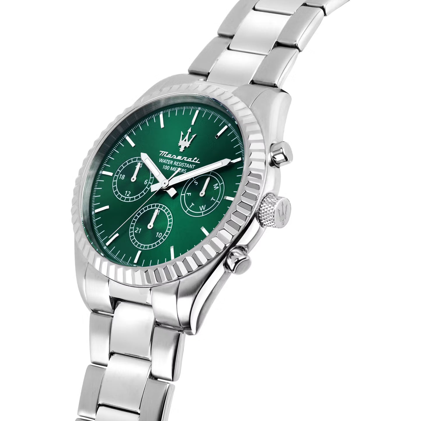 Orologio Maserati Competizione R8853100044 quarzo, quadrante verde, cassa 43mm acciaio inox, multifunzione.