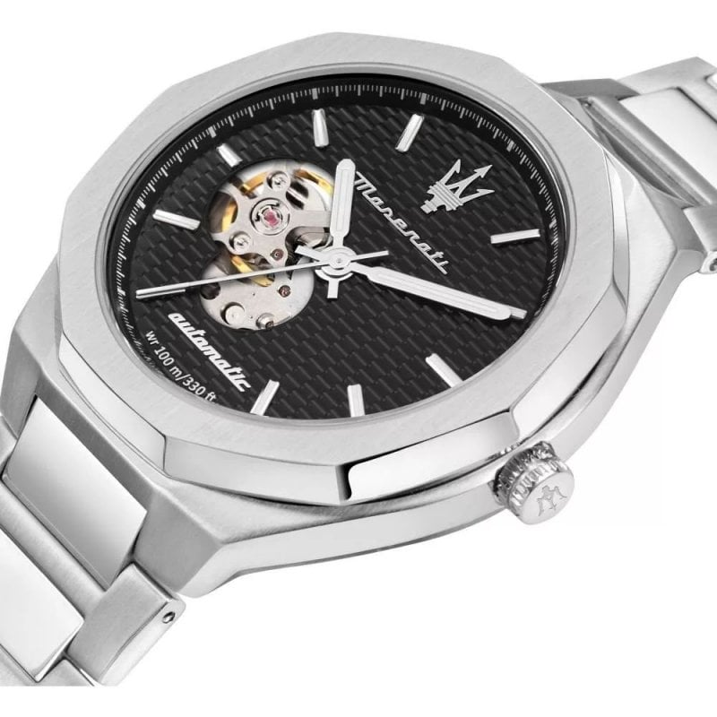 Maserati Stile Automatico R8823142002 orologio uomo quadrante nero cassa acciaio 42mm bracciale acciaio movimento automatico design sportivo elegante