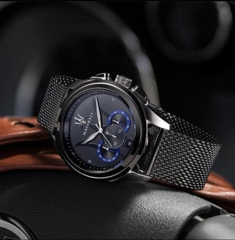 Orologio Maserati Traguardo R8873612006 cronografo quarzo uomo nero 45 mm acciaio mesh