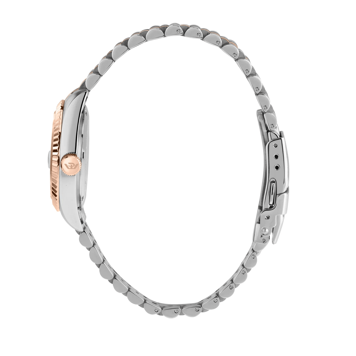 Orologio Philip Watch Caribe R8253597659 da donna, cassa rettangolare 39x31 mm in acciaio rosa satinato, bracciale in metallo argento, quadrante multifunzione e vetro zaffiro.