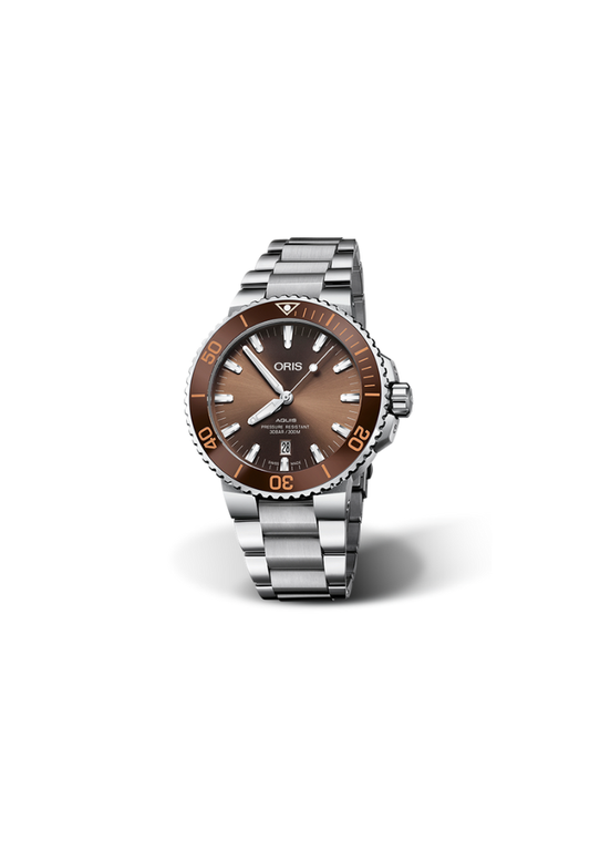 Oris Aquis Date Automatic Swiss Made Marrone 43.5mm – 01 733 7730 4152-07 8 24 05PEB orologio uomo acciaio quadrante marrone zaffiro movimento automatico