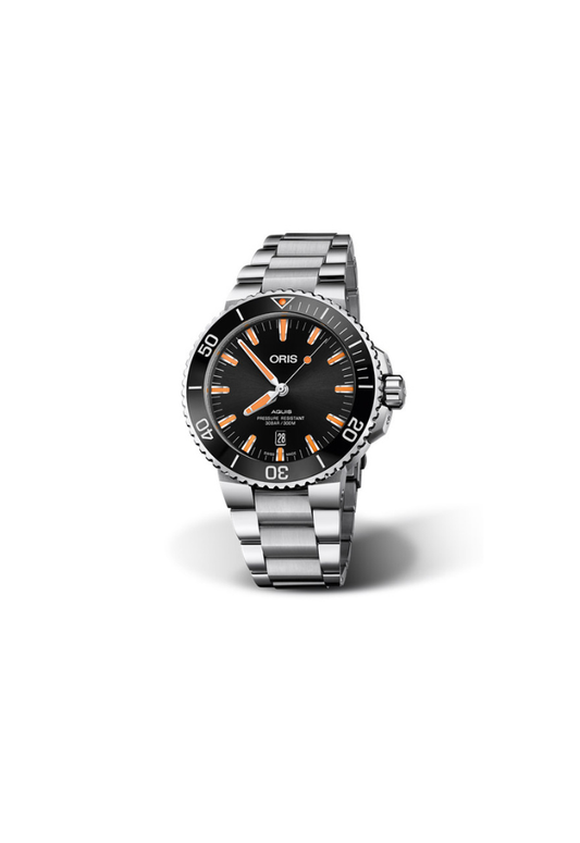 Oris Aquis Date Automatic Swiss Made Nero/Giallo 43.5mm – 01 733 7730 4159-07 8 24 05PEB orologio uomo acciaio quadrante nero indici giallo scuro zaffiro movimento automatico