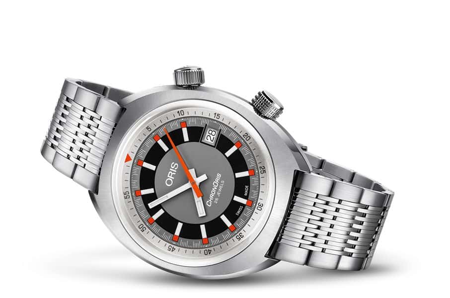 Oris Chronoris Date automatico 39mm acciaio quadrante grigio dettagli rossi ref 01 733 7737 4053-07 8 19 01 Swiss Made