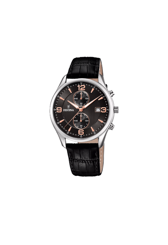 Festina Chronograph Quartz Watch Black – Black Leather Strap