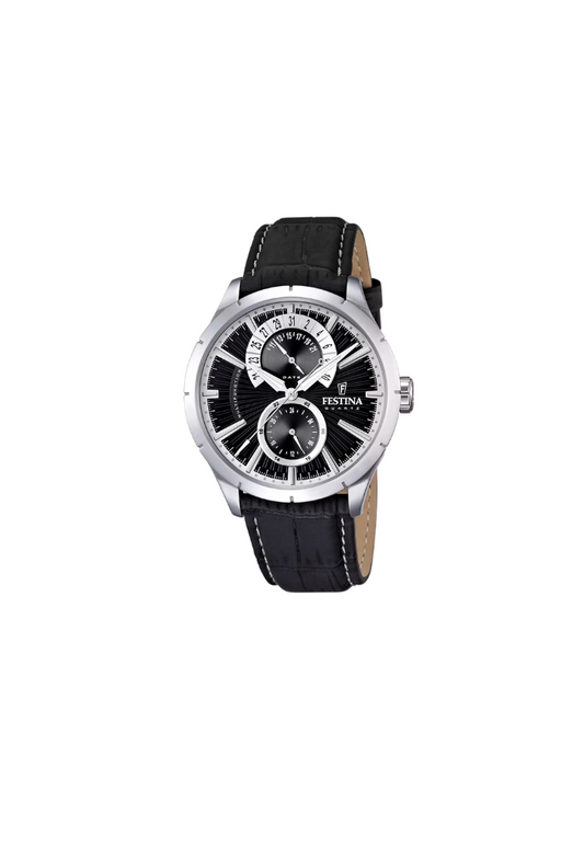Festina F16 – Multifunction Quartz with Black Dial and Leather Strap
