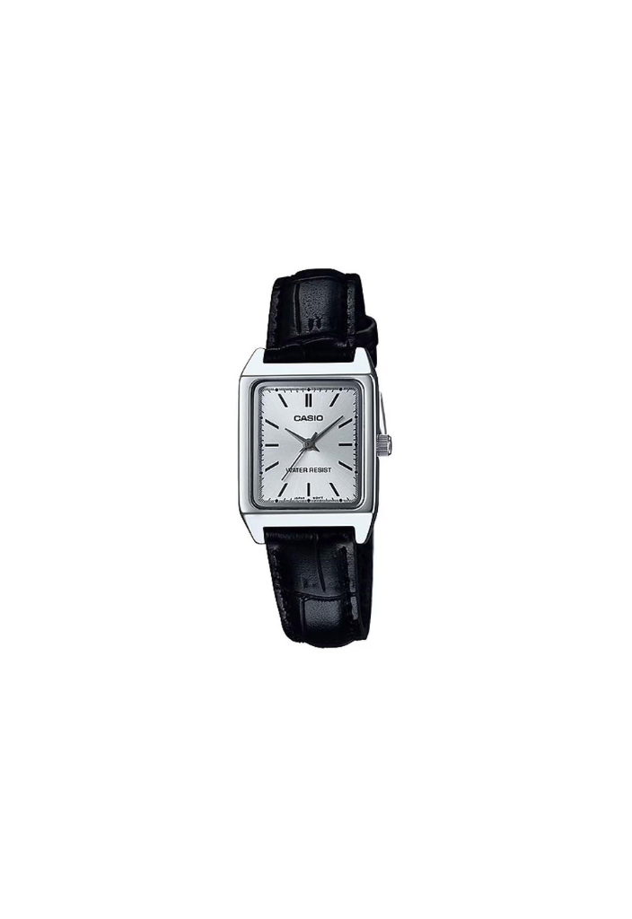 Casio tank rettangolare nero con cinturino in pelle LTP