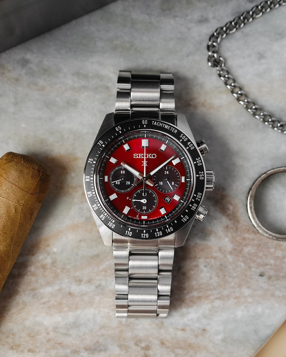 Seiko Prospex Speedtimer Solar Chronograph SSC927P1 – Orologio quarzo solare rosso e nero 41,4mm acciaio con vetro zaffiro