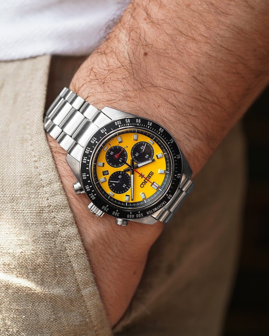 Seiko Prospex Speedtimer Solar Chronograph SSC929P1 – Orologio quarzo solare giallo e nero 41,4mm acciaio con vetro zaffiro