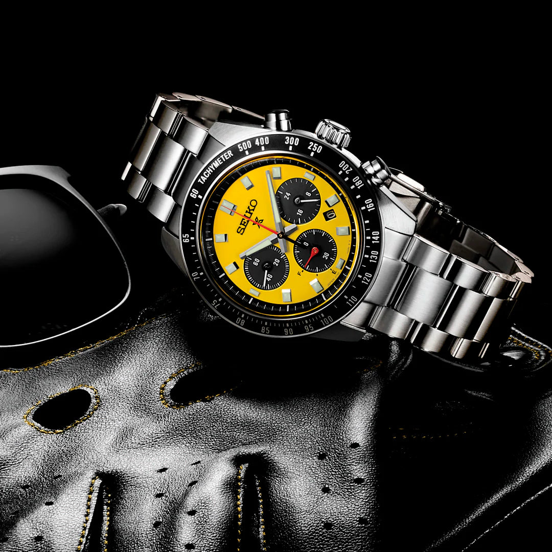 Seiko Prospex Speedtimer Solar Chronograph SSC929P1 – Orologio quarzo solare giallo e nero 41,4mm acciaio con vetro zaffiro