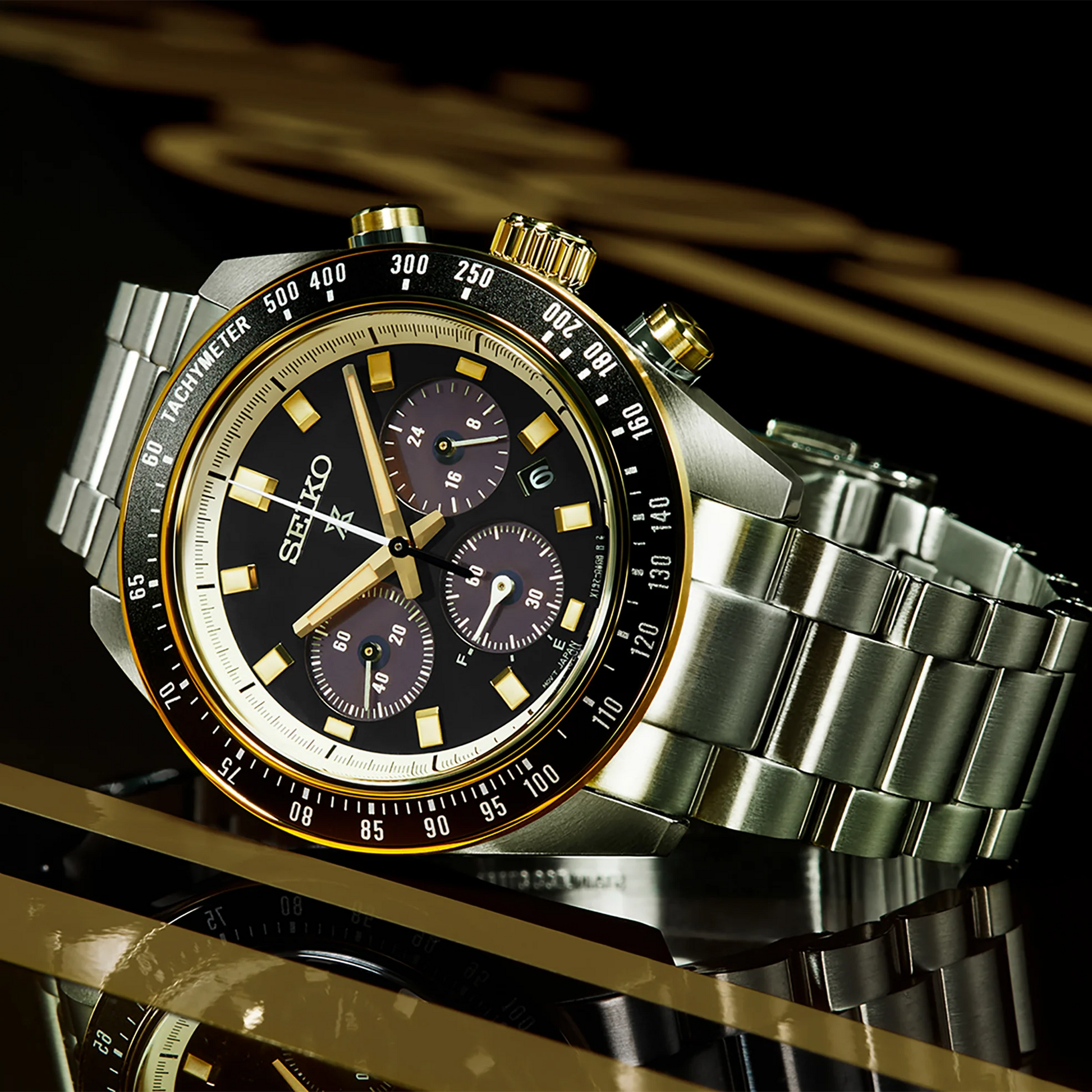 Seiko Prospex Speedtimer Solar Chronograph SSC941P1 – Orologio quarzo solare nero e oro 41,4mm acciaio con vetro zaffiro