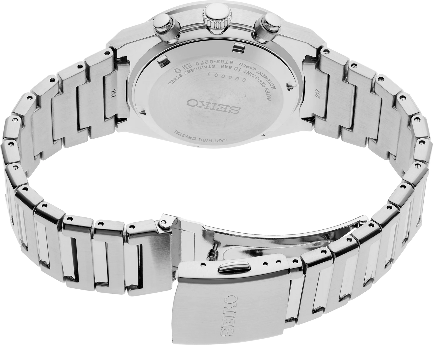 Orologio Seiko SSB453 cronografo da uomo con quadrante blu, cassa in acciaio da 40 mm, bracciale in acciaio e vetro zaffiro.