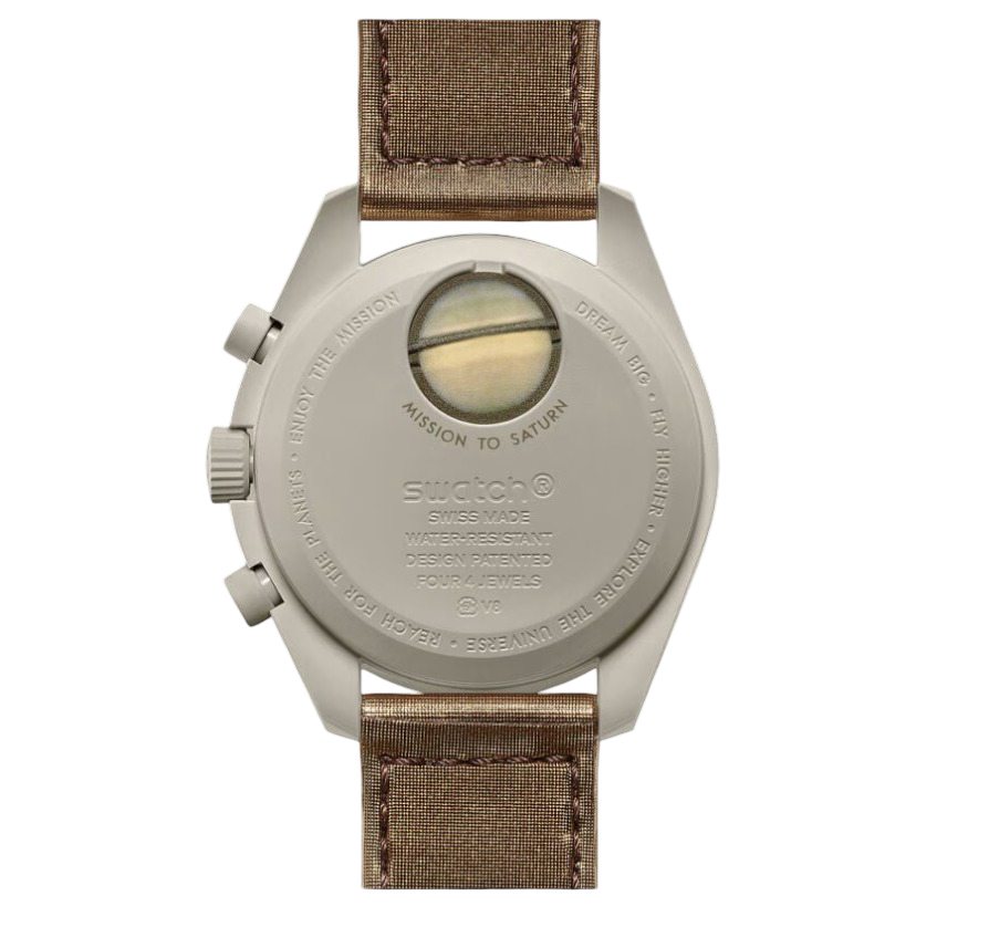 Swatch x Omega MoonSwatch Mission to Saturn SO33T100 cronografo Bioceramic beige quadrante taupe 42mm