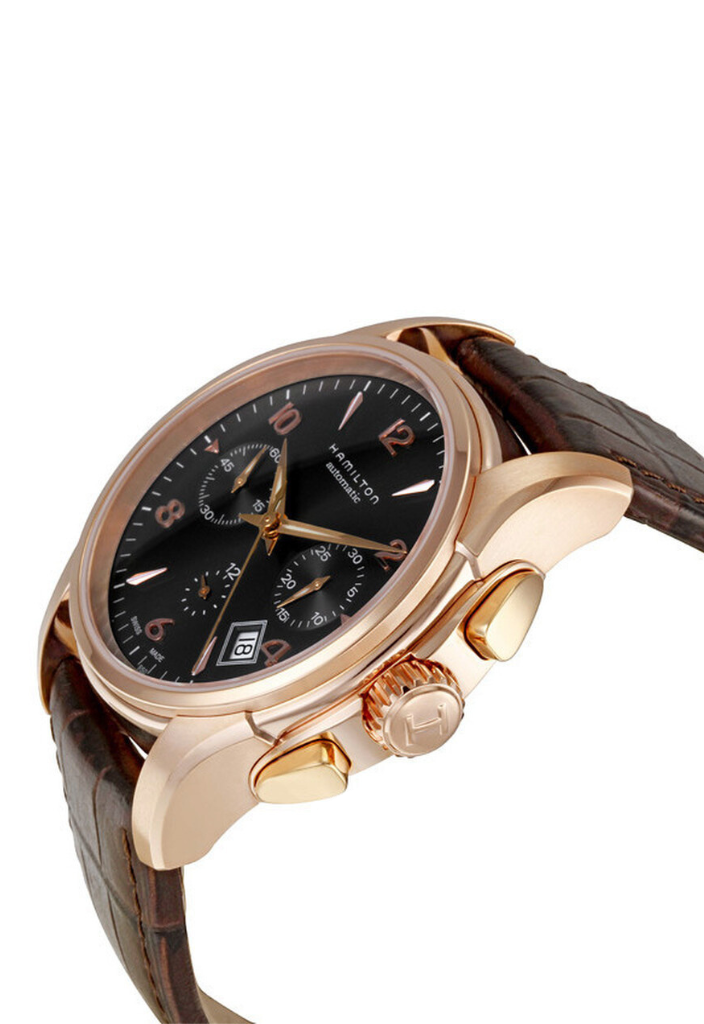 Orologio Hamilton Jazzmaster H32646595 da uomo, cronografo automatico Swiss Made con cassa in acciaio da 42 mm, quadrante nero con contatori argentati, cinturino in acciaio inossidabile, vetro zaffiro, movimento preciso e affidabile, design elegante e sportivo, ideale per look professionali e quotidiani.