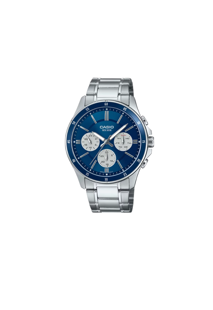 CASIO MTP-1374 – Sporty elegance with a blue dial