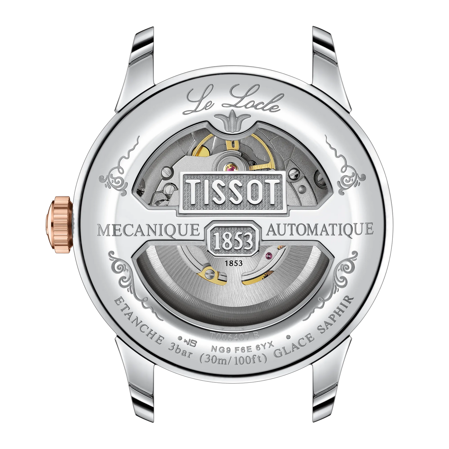 Tissot Le Locle Powermatic 80 automatico acciaio e oro rosa 39.3mm – Codice T006.407.22.033.00 – movimento Swiss Made, vetro zaffiro, fondello trasparente