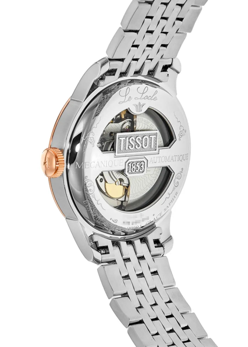 Tissot Le Locle Powermatic 80 automatico acciaio e oro rosa 39.3mm – Codice T006.407.22.033.00 – movimento Swiss Made, vetro zaffiro, fondello trasparente