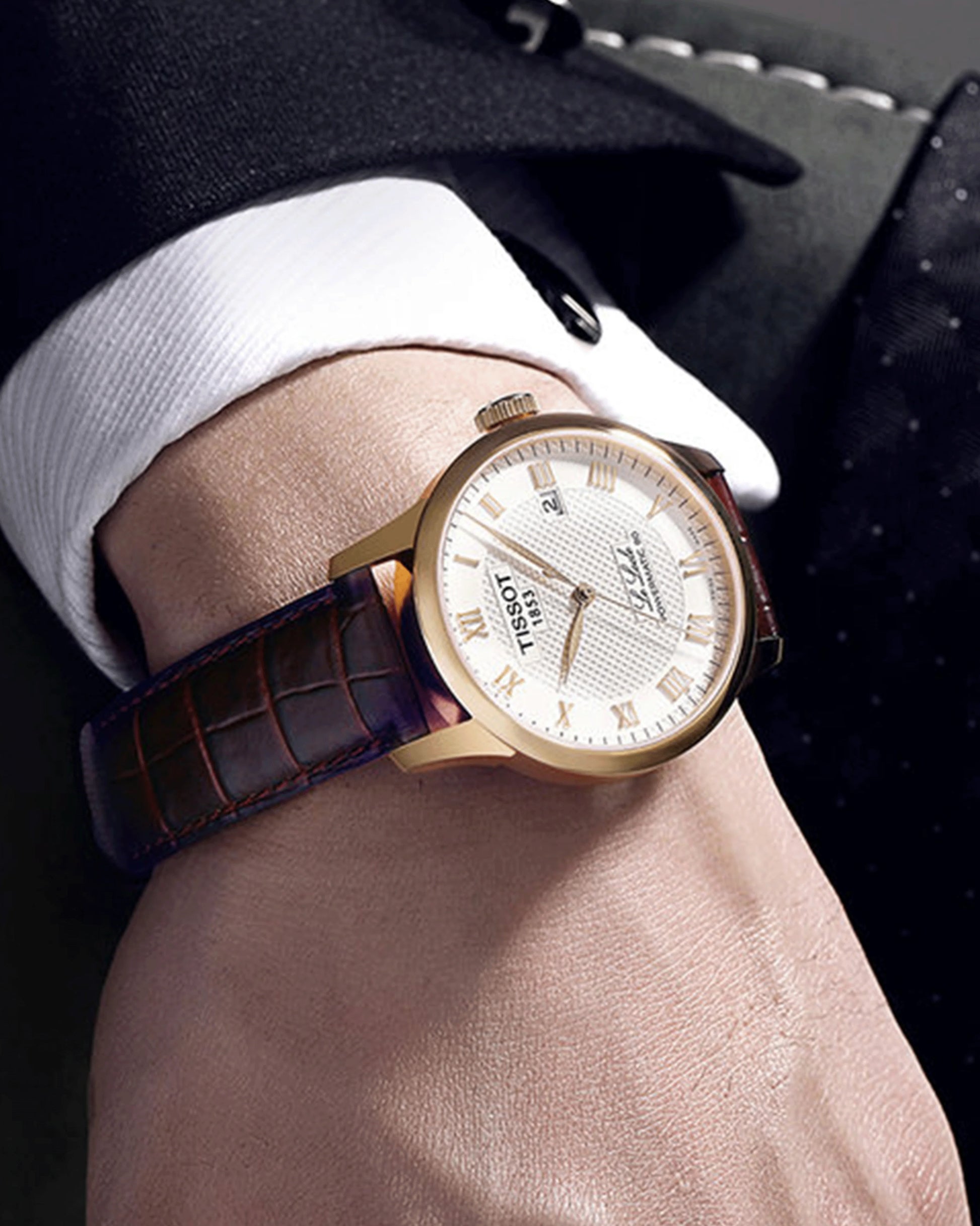 Tissot Le Locle Automatic Swiss Made 39.3mm Argento con dettagli oro rosa e cinturino in pelle – Codice T006.407.36.033.00, movimento automatico, vetro zaffiro, fondello trasparente
