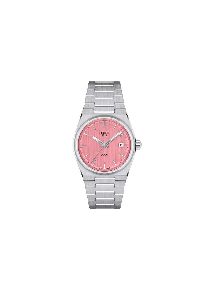 Tissot PRX 35mm quarzo Swiss Made acciaio quadrante rosa Ref. T137.210.11.331.00 orologio elegante con bracciale integrato