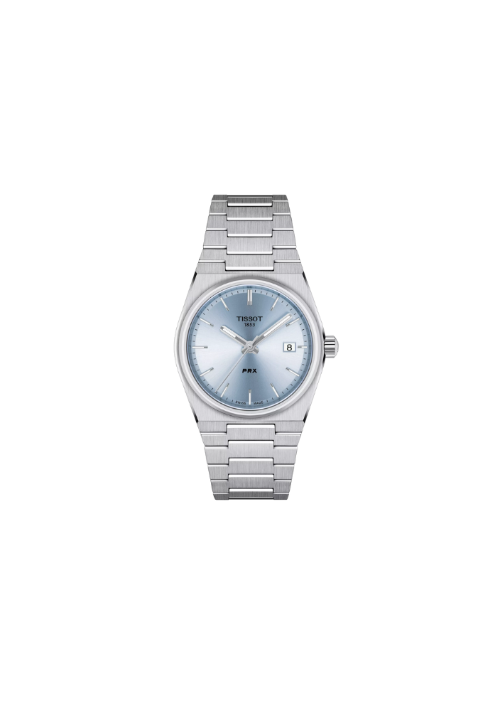 Tissot PRX 35mm quarzo Swiss Made acciaio quadrante azzurro ghiaccio Ref. T137.210.11.351.00 orologio elegante con bracciale integrato
