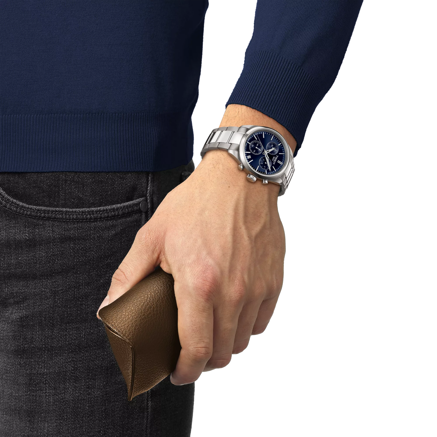 Tissot PR 100 quarzo Swiss Made 40mm T150.417.11.041.00 con quadrante blu, cronografo, vetro zaffiro e bracciale acciaio intercambiabile