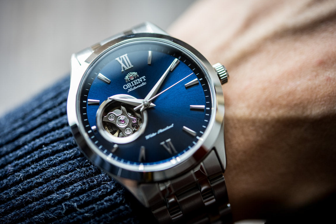 Blue orient open heart watch