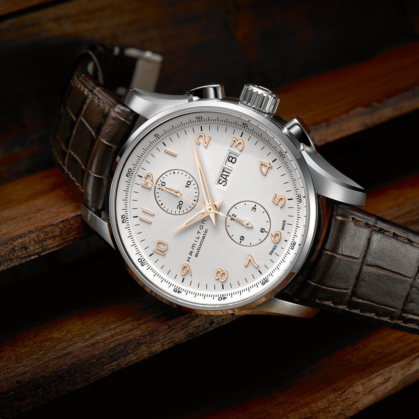 Hamilton Jazzmaster Chronograph Automatic Bianco cinturino in pelle