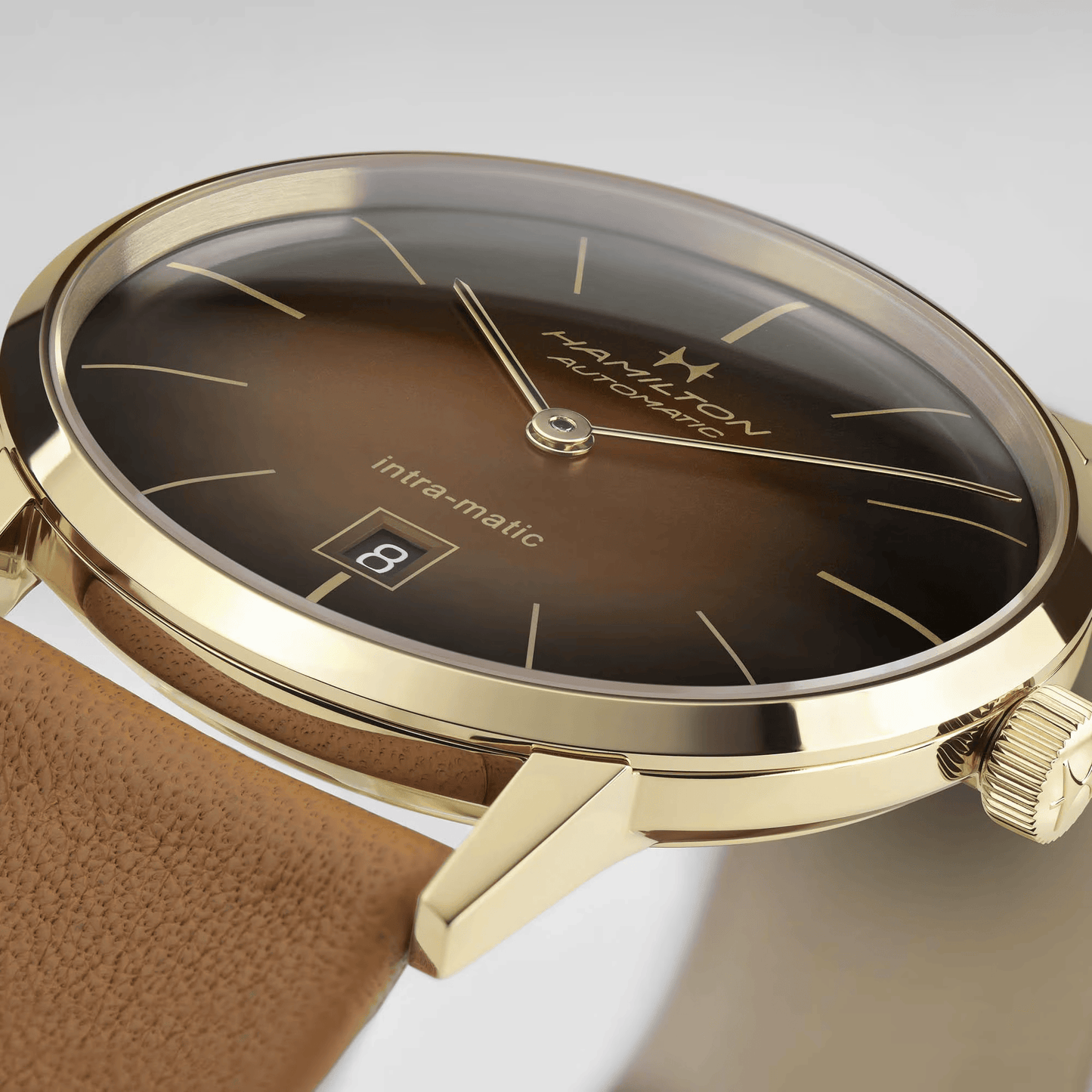 Hamilton American Classic H3873 – Automatic Intra-Matic with Brown Dial and Yellow PVD Coating