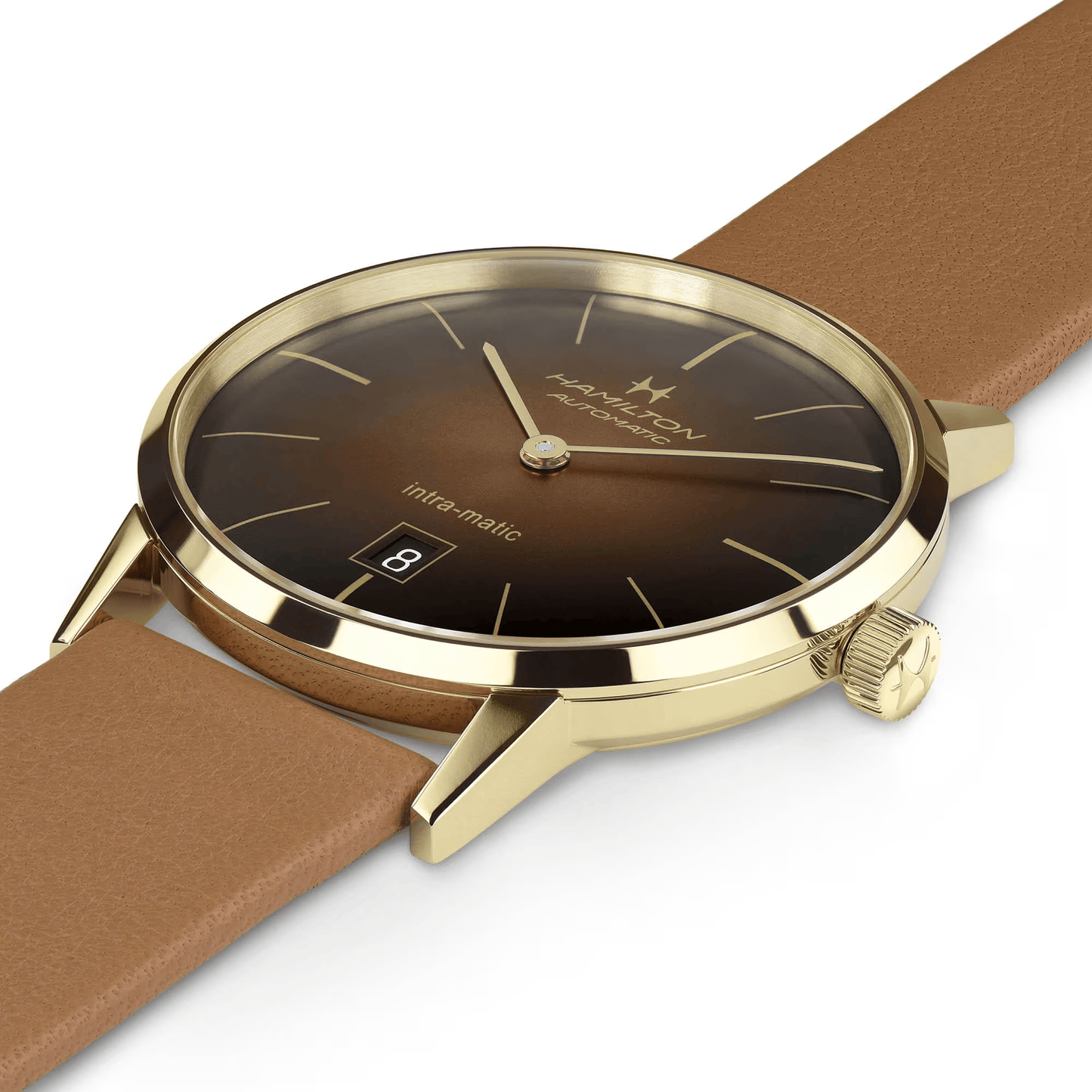 Hamilton American Classic H3873 – Automatic Intra-Matic with Brown Dial and Yellow PVD Coating
