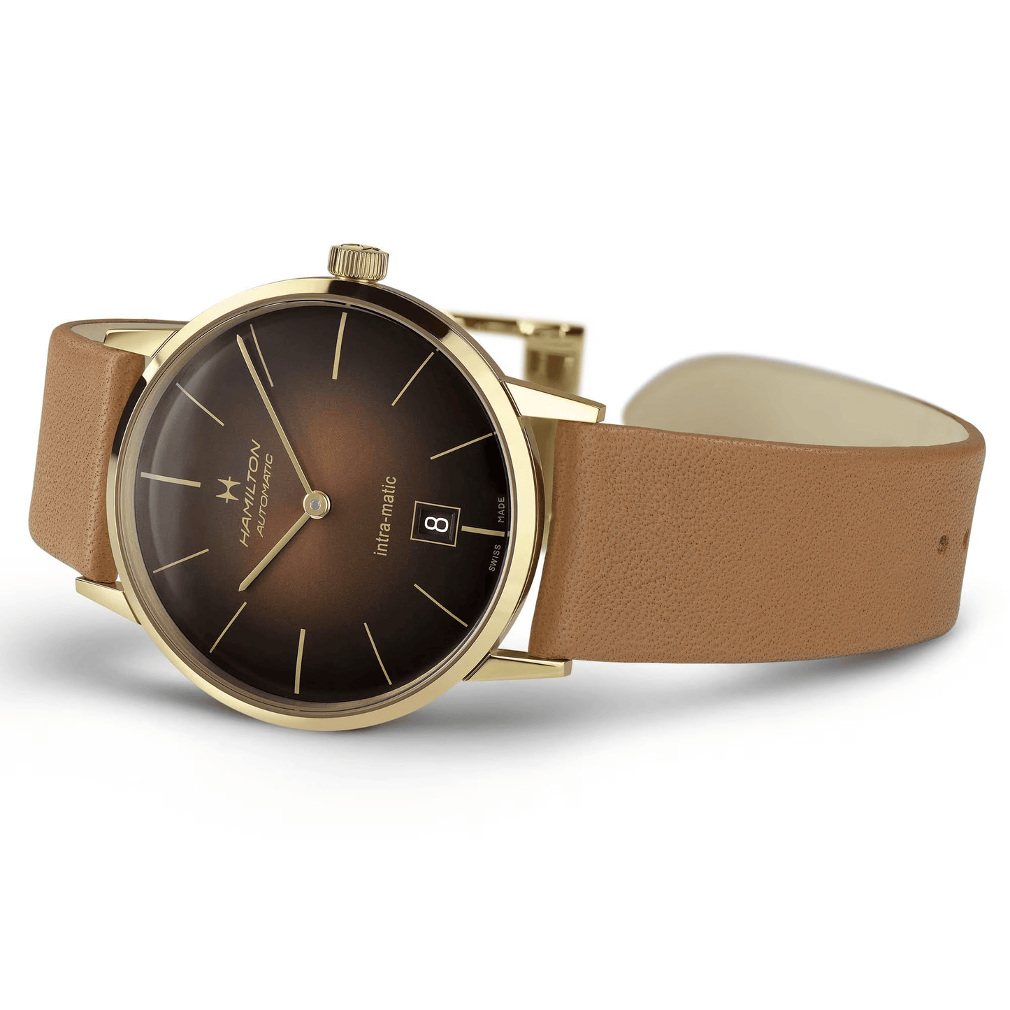 Hamilton American Classic H3873 – Automatic Intra-Matic with Brown Dial and Yellow PVD Coating