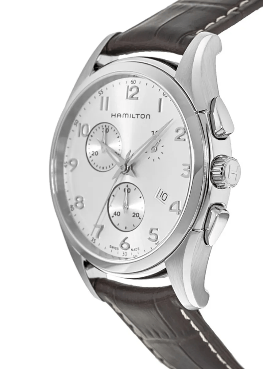Hamilton Jazzmaster Quartz Chronograph Argento 43mm – cinturino in pelle