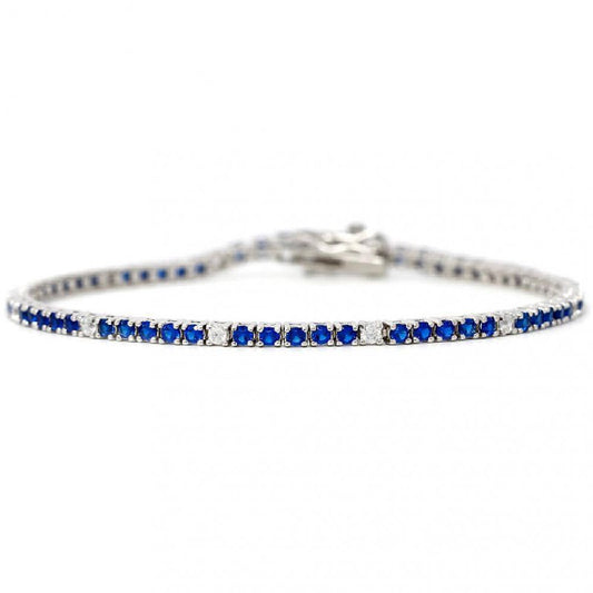 925 Silver Tennis Bracelet Blue and White