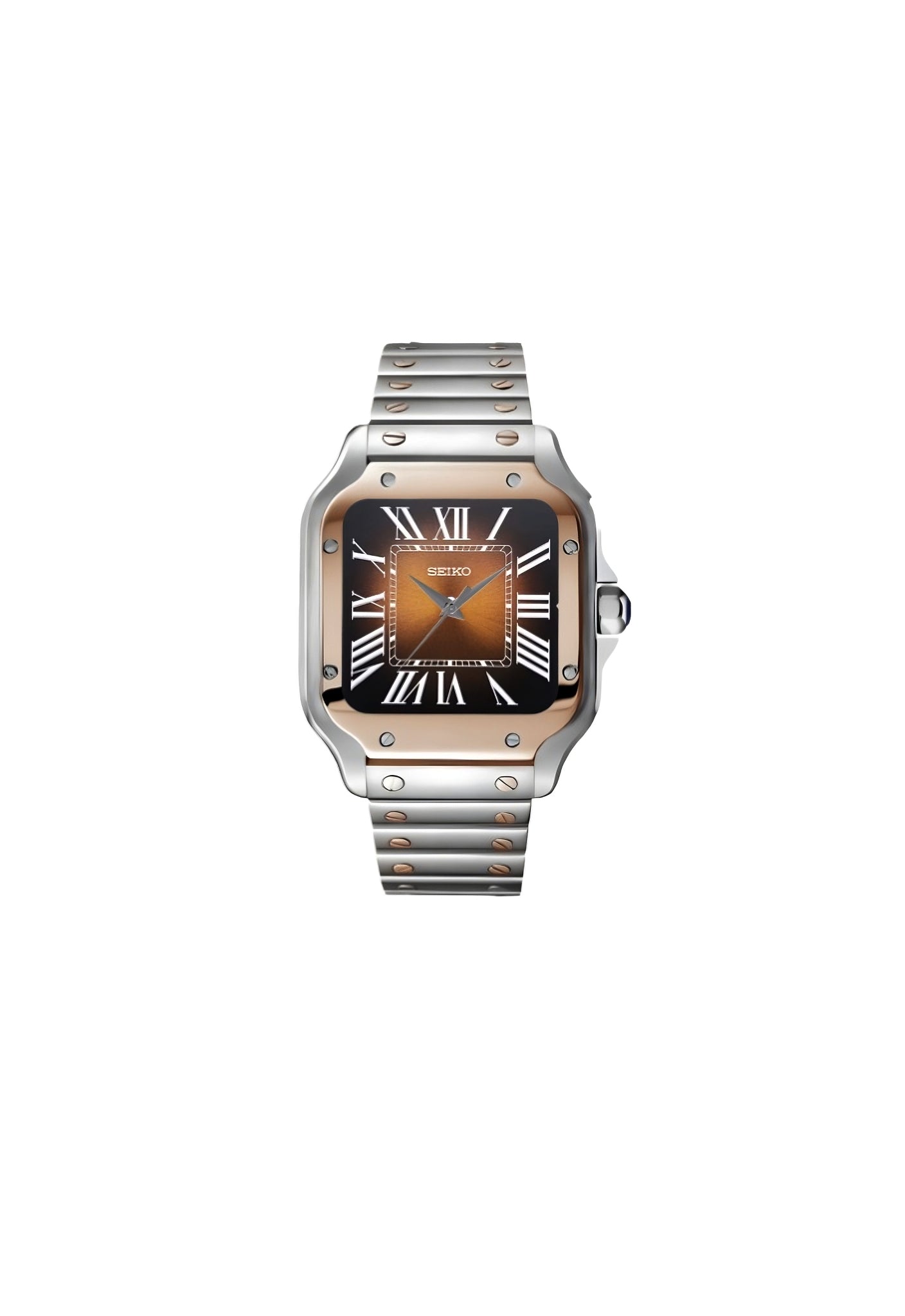 Santos Mod Custom 38mm – Orologio automatico bi-color oro e oro rosa, quadrante marrone, cinturino in acciaio, realizzato su prenotazione – mdr watch