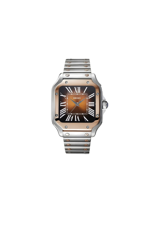 Santos Mod Custom 38mm – Orologio automatico bi-color oro e oro rosa, quadrante marrone, cinturino in acciaio, realizzato su prenotazione – mdr watch
