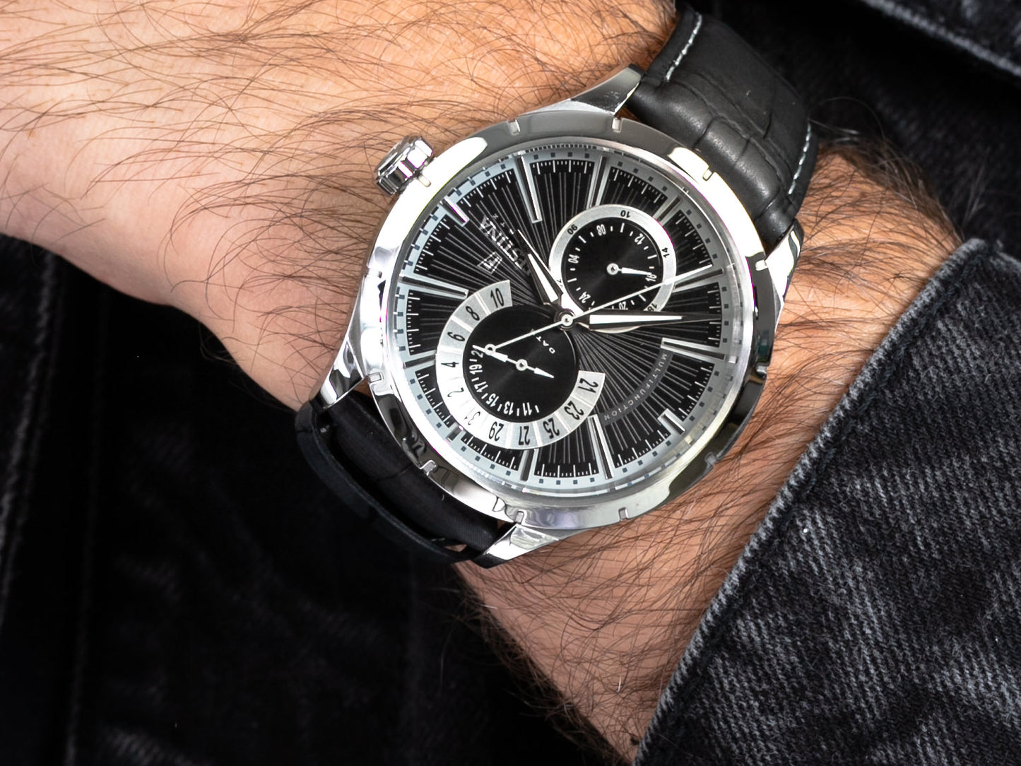 Festina F16 – Multifunction Quartz with Black Dial and Leather Strap