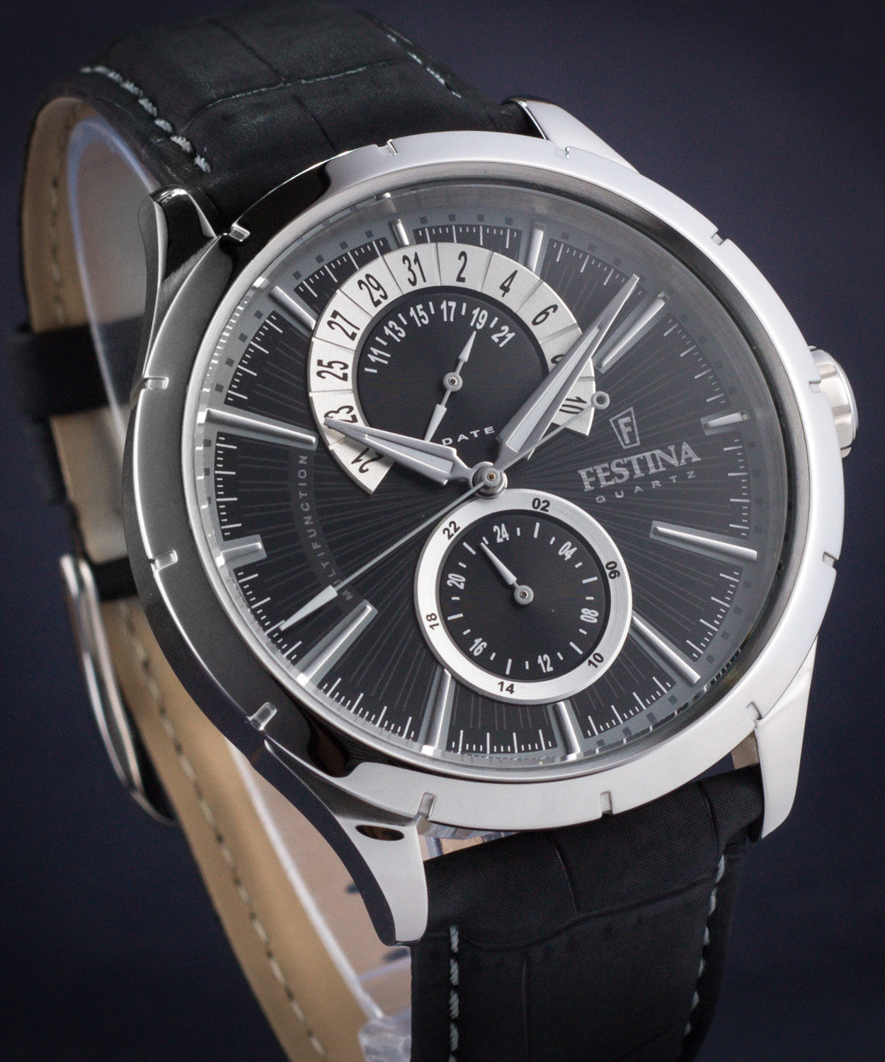 Festina F16 – Multifunction Quartz with Black Dial and Leather Strap