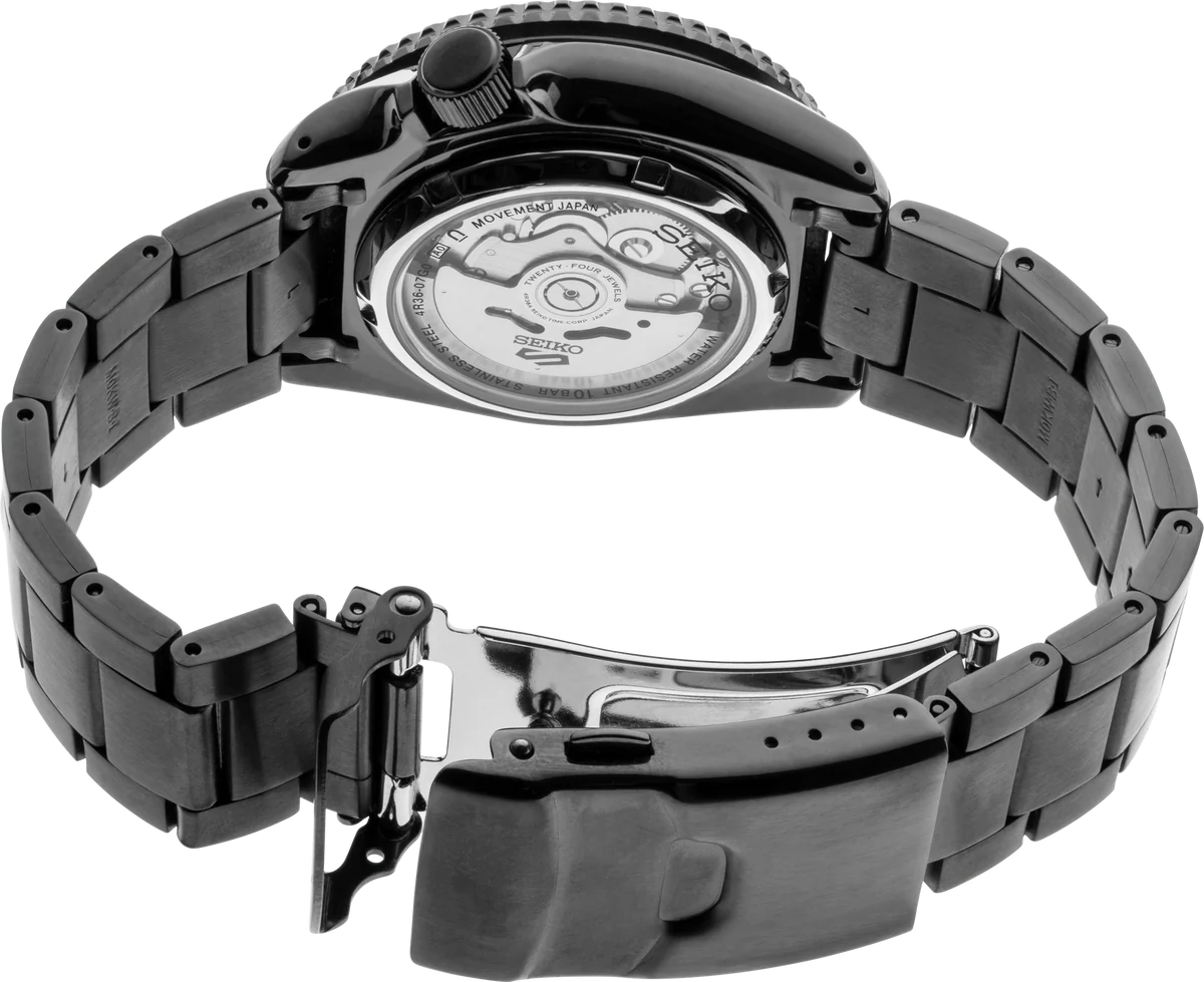 Seiko 5 Sports SRPD65K1 – Automatico, quadrante nero, cassa nera PVD 42,5mm, lunetta nera, movimento 4R36


