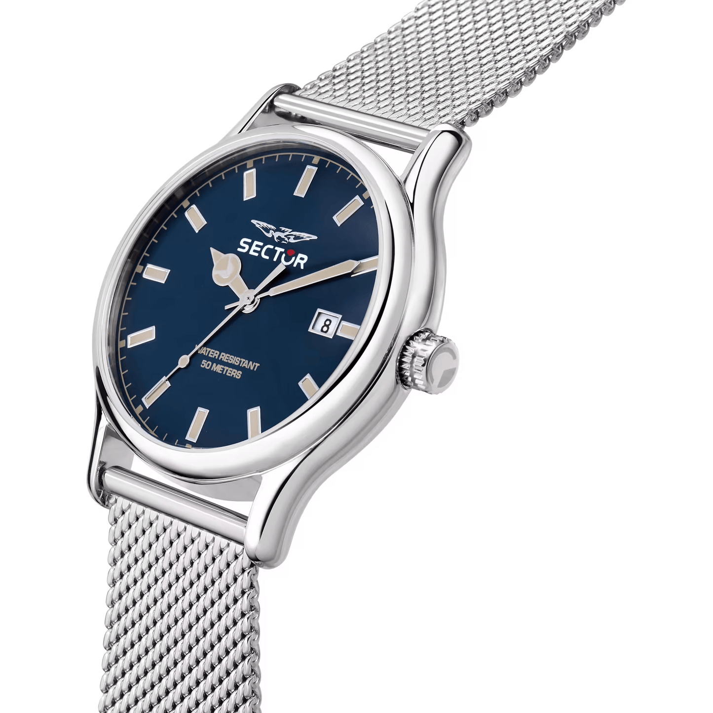 Orologio Sector 660 R3253517024 uomo con cassa in acciaio 43mm, quadrante blu, movimento quarzo e bracciale mesh argentato