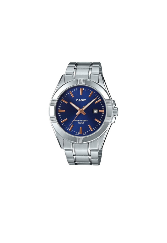 Casio MTP-1308D-2AVDF orologio uomo quarzo acciaio quadrante blu 43,5mm bracciale inox