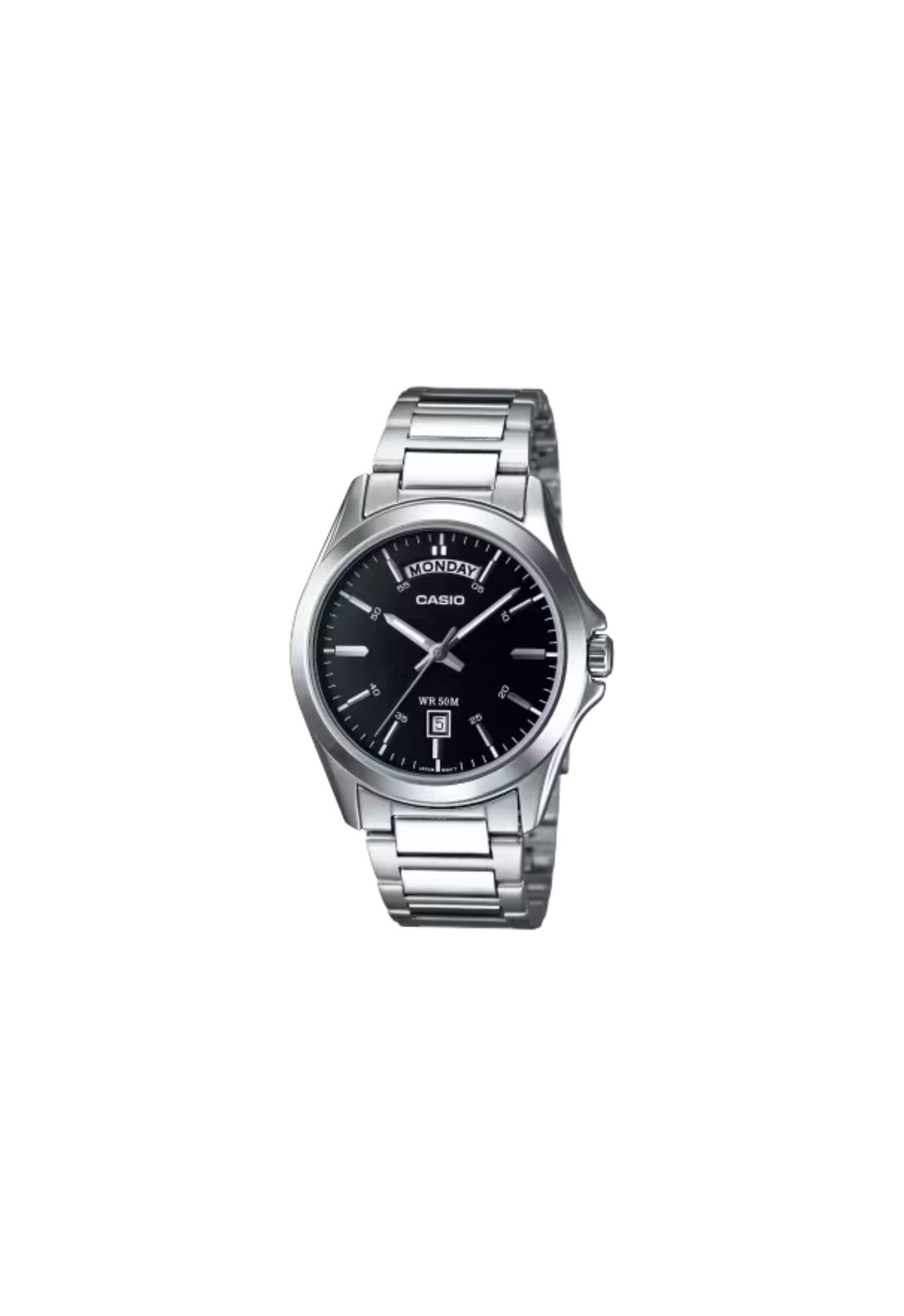 Casio MTP-1370D-1A1 orologio quartz acciaio inox quadrante nero 39mm day-date MTP-1370D-1A1