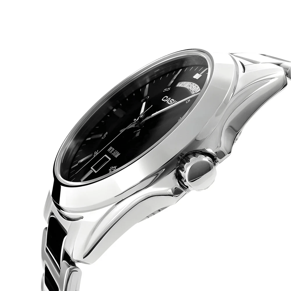 Casio MTP-1370D-1A1 orologio quartz acciaio inox quadrante nero 39mm day-date MTP-1370D-1A1