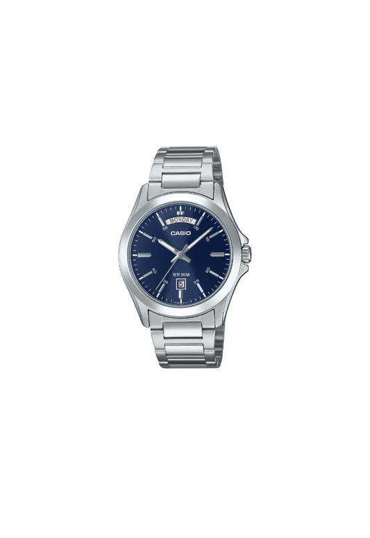 Casio MTP-1370D-2A2 orologio quarzo uomo quadrante blu 39mm acciaio day-date