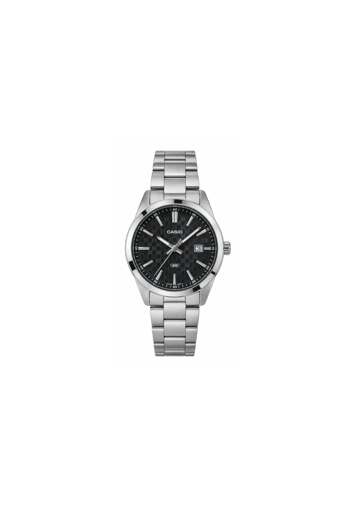 Casio MTP-VD03D-1A orologio uomo 41 mm con quadrante nero, cassa argentata, movimento al quarzo e bracciale in acciaio inox.